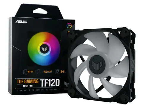 ASUS TUF Gaming TF120 ARGB černá / 120 mm / Advanced FDB / 250-1900 RPM / 76 CFM / 29 dB