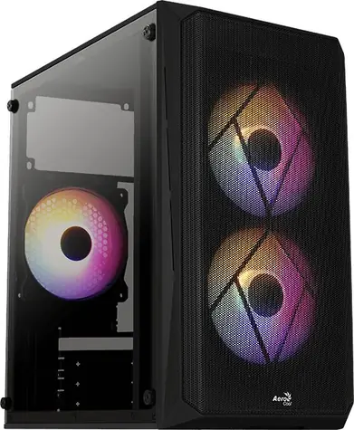 Aerocool CS-107-A-BK-V2 černá / mATX / mITX / 3x 120mm FRGB / 1x USB3.0 + 1x USB 2.0 / bez zdroje / průhledná bočnice