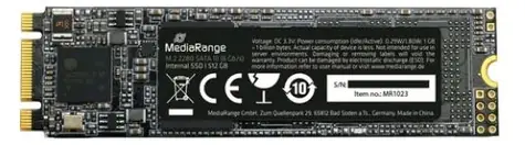 MediaRange MR1023 512GB / M.2 2280 / PCIe 3.0 x4 / TLC / R: 535MBs / W: 470MBs / MTBF: 1.5mil