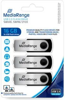 MediaRange MR910-3  USB-Stick 16GB stříbrná / USB 2.0 Type A / Rychlost čtení 17 MB/s / Rychlost zápisu 6 MB/s / Hliník 