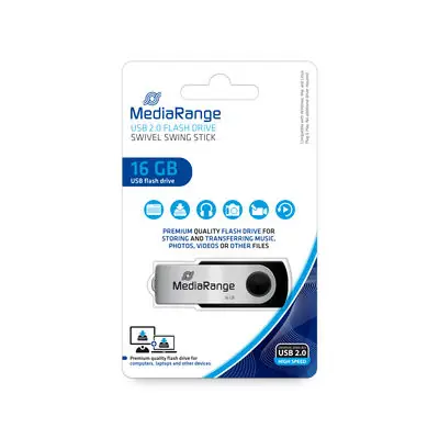 MediaRange MR910  USB-Stick 16GB stříbrná / USB 2.0 Type A / Rychlost čtení 17 MB/s / Rychlost zápisu 6 MB/s / Hliník