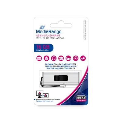 MediaRange MR915  USB-Stick 16GB stříbrná / USB 3.0 Type A / Rychlost čtení 50 MB/s / Rychlost zápisu 15 MB/s / Hliník
