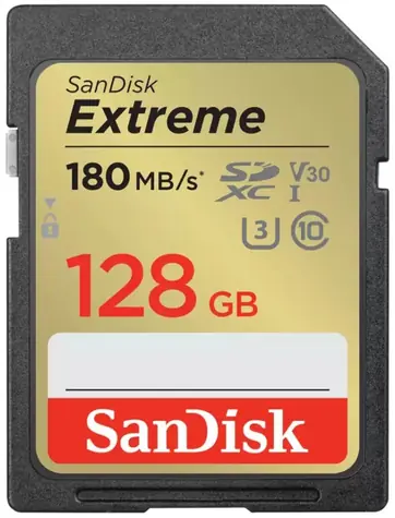 SanDisk Extreme SDXC 128GB / Class 10 / čtení/zápis 180/90 MB/s / vhodné pro 4K