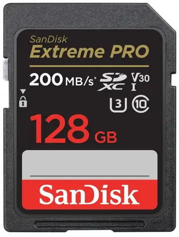 SanDisk Extreme PRO SDXC 128GB / Class 10 / rychlost přenosu 200 MB/s / vhodné pro 4K