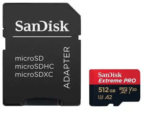 SanDisk Extreme PRO microSDXC 512GB + adaptér / Class 10 / UHS-I / čtení: až 200MBs