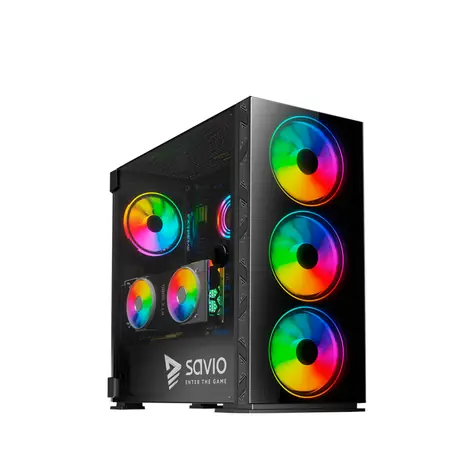 SAVIO Prime X1 ARGB Glass  černá / ATX, Micro ATX, Mini ITX / Bez zdroje / LED podsvícení, Průhledná bočnice / Kov