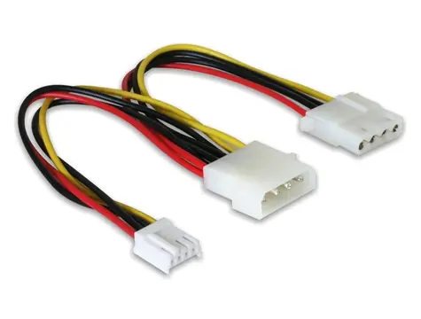 Delock Napájecí kabel Molex 4pin (M) - Molex 4 pin (F) + 4 pin Floppy 0.2m
