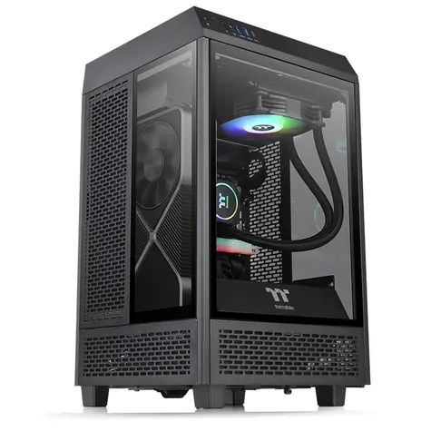Thermaltake The Tower 100 Black / Mini ATX / 1x USB C 3.2 / 2x USB 3.0 / Bez zdroje / průhledná bočnice