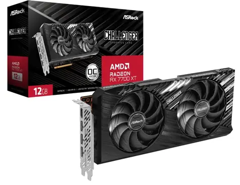 ASRock Radeon RX 7700 XT Challenger 12GB OC / 1900-2854 MHz / 12GB GDDR6 / 192-bit / 1x HDMI + 3x DP / (8+8) 