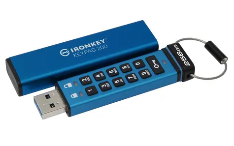 Kingston IronKey Keypad 200 256GB modrá / Flash Disk / USB 3.2 Gen 1 - (USB-A) / FIPS 140-3 Level 3