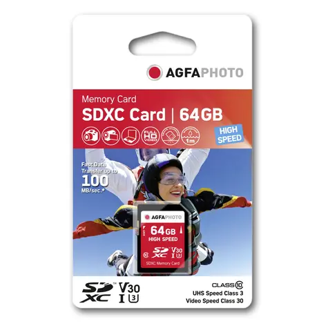 AgfaPhoto SDXC Card High Speed 64GB / R:100 MB/s / W:50 MB/s / Class 10