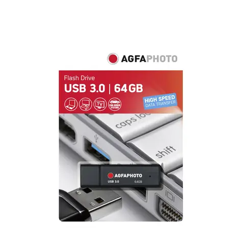 AgfaPhoto USB 3.0 64GB černá / Flash Disk / USB-A 3.0 / R:55 MB/s / W:20 MB/s  