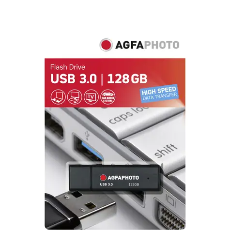 AgfaPhoto USB 3.0 128GB černá / Flash Disk / USB-A 3.0 / R:55 MB/s / W:20 MB/s  