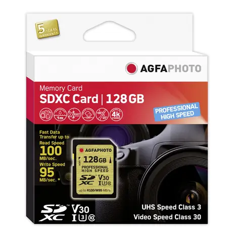 AgfaPhoto SDXC Professional 128GB (10607) / R:100 MB/s / W:95 MB/s / Class V30