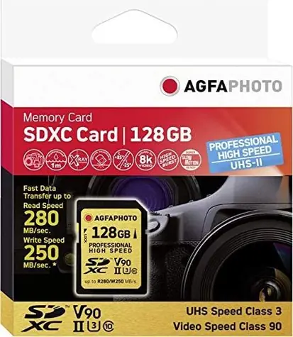 AgfaPhoto SDXC Professional 128GB (10622) / R:280 MB/s / W:250 MB/s / Class V90 