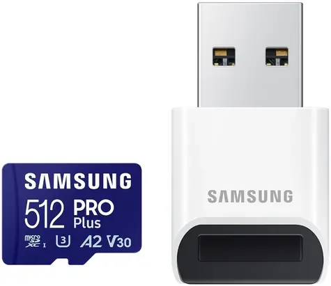SAMSUNG Micro SDXC PRO Plus 512GB + USB adaptér / UHS-1 / Class 10 / U3 / Čtení: 180MBps / Zápis: 130MBps