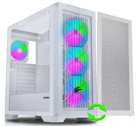 EVOLVEO Ptero Q2W+ bílá / ATX / 2x USB 2.0 + 1x USB 3.0 / bez zdroje / 4x 120mm ARGB / průhledná bočnice