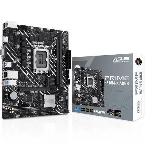 ASUS PRIME H610M-K ARGB / H610 / LGA 1700 / 2x DDR5 / PCIEx16 / 1x GLAN / mATX