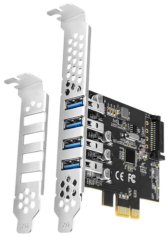 AXAGON PCEU-43RS, PCIe řadič, 4x USB 5Gbps, napájení z PCIe nebo SATA, Renesas PD720201, SP & LP