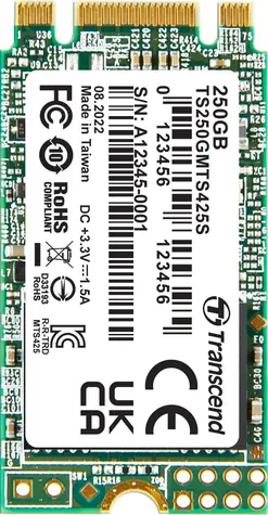 Transcend MTS425S 250GB / M.2 2242 SATA / RW: 500/330 MBps / IOPS: 40K/75K / MTBF 2.0mh / 3y