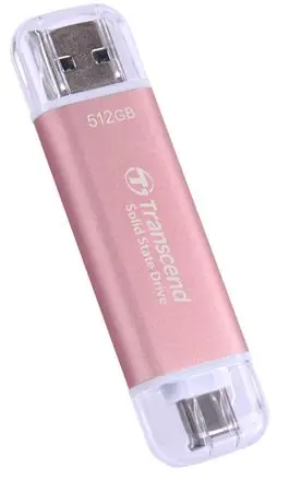 Transcend ESD310P Externí SDD 512GB růžová / USB-A/C 3.2 Gen 2 / R: 1050MBs / W: 950MBs  