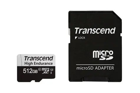 Transcend 350V microSDXC 512GB + adaptér / Class 10 / UHS-I / U3 / R: 95MBs / W: 45MBs
