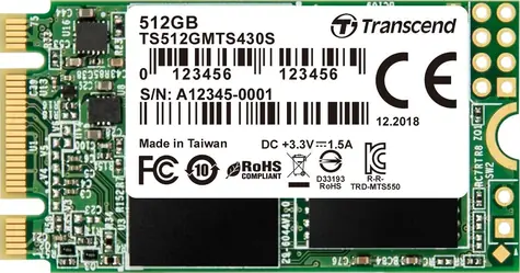 Transcend MTS430S 512GB / M.2 2242 SATA / RW: 560/500 MBps / IOPS: 80K/85K / MTBF 1.0mh / 5y