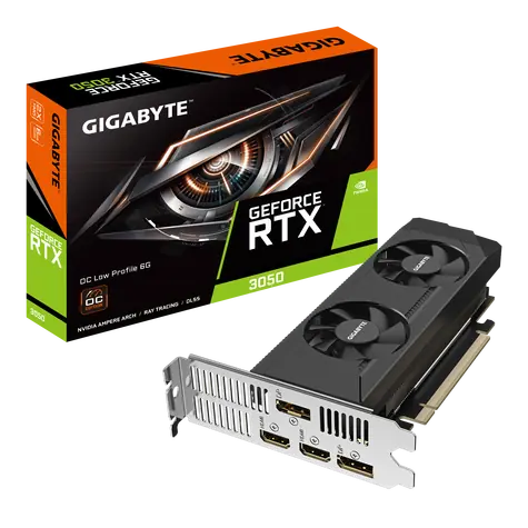 GIGABYTE GeForce RTX 3050 OC Low Profile 6GB / 1042-1477 MHz /  6GB D6 / 96-bit / 2x HDMI & 2x DP / 70W