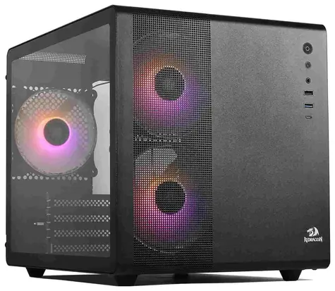 Redragon GC-570 Pagos 1 ARGB černá / Micro ATX / 2x USB-A + 1x USB-C / bez zdroje / průhledná bočnice