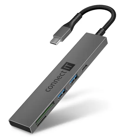 CONNECT IT CompactPRO šedá / Čtečka SD karet / 2x USB-A 3.0 / 1x USB-C