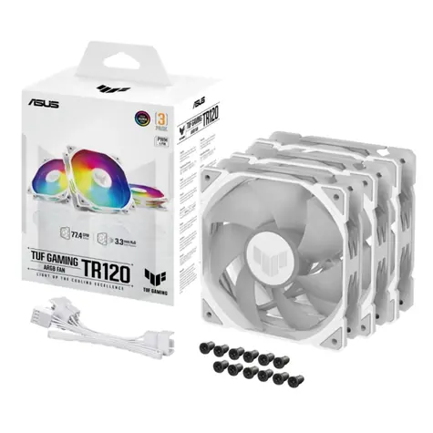 ASUS TUF GAMING TR120 ARGB (3ks) bílá / 120mm / Hydraulic bearing / 2000 RPM / 77.4 CFM / 29 dB