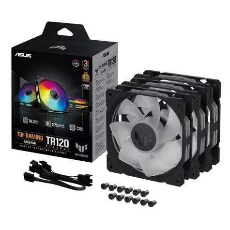 ASUS TUF GAMING TR120 ARGB Reverse (3ks) černá / 120mm / Hydraulic bearing / 2000 RPM / 76.3 CFM / 29 dB