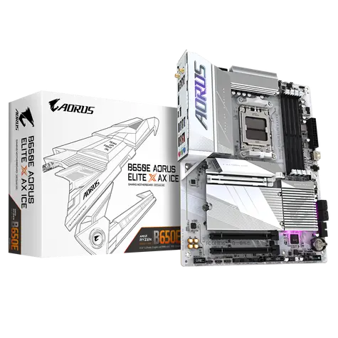 GIGABYTE B650E AORUS ELITE X AX ICE / B650 / AM5 / 4xDDR5 / PCIEx16 / 1x 2.5GLAN / Wi-Fi / ATX 