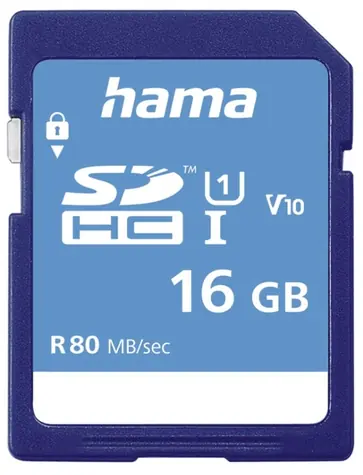 Hama SDHC 16 GB / Class 10 / UHS-I / 80 MBs / V10
