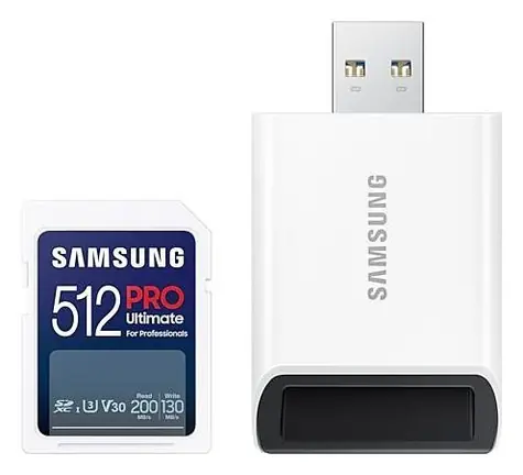 SAMSUNG SDXC PRO ULTIMATE 512GB + adaptér / SDXC / USB 2.0 / Class 10 / R: 200Mbps / W: 130Mbps