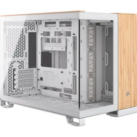 Corsair 2500X bílá bambusové dřevo / Micro-ATX / 1x USB-C 3.1 / 2x USB-A / bez zdroje / průhledná bočnice