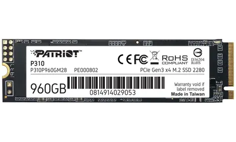 Patriot P310 960GB / SSD / M.2 2280 / PCIe Gen3 / R: 2100MBps / W:1800MBps / 3y