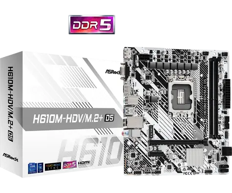 ASRock H610M-HDV/M.2+ D5 Bílá / H610 / LGA 1700 / 2x DDR5 / PCIEx16 / 1x GLAN / mATX