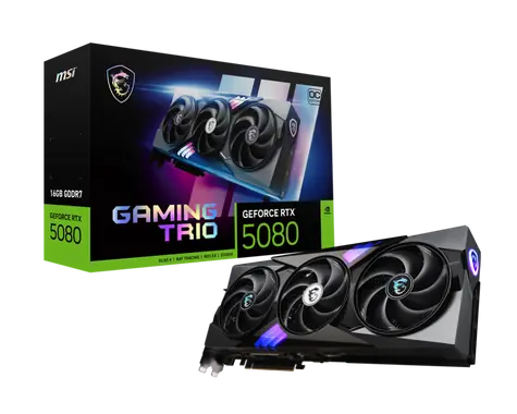 MSI GeForce RTX 5080 GAMING TRIO 16GB OC / 2715MHz / 16GB GDDR7 / 256-bit / 1x HDMI + 3x DP / 850W (16)