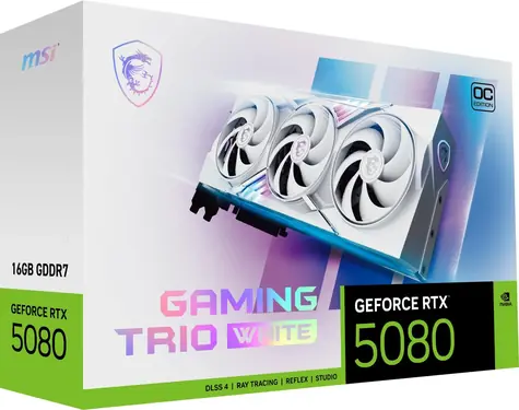 MSI GeForce RTX 5080 GAMING TRIO WHITE 16GB OC / 2715MHz / 16GB GDDR7 / 256-bit / 1x HDMI + 3x DP / 850W (16)