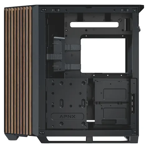 APNX V1 Midi-Tower ATX case černá-dřevo / ATX / 3x 360 mm ARGB / 1x 120mm ARGB / bez zdroje / průhledná bočnice