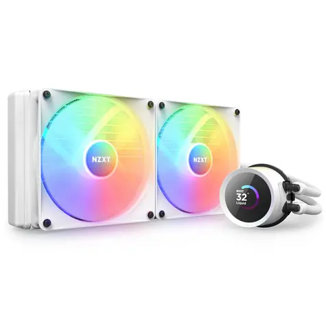 NZXT Kraken RGB 280 bílá / 2x 140mm / Fluid Dynamic Bearing / 34.48 dB @ 1500 RPM / 90.79 CFM / AMD + Intel