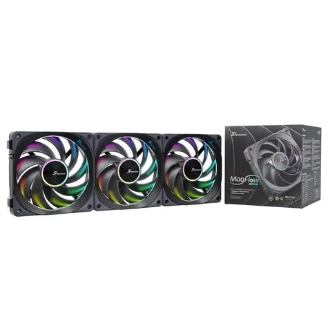 Seasonic MagFlow 1225 ARGB 3ks černá / 120mm / Fluid Dynamic Bearing / 30.15 dB @ 2000 RPM / 49.47 CFM / 4-Pin PWM+3-pin