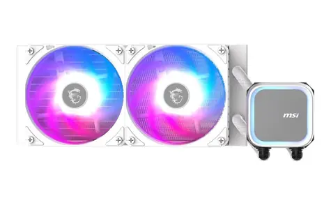 MSI MAG CoreLiquid A13 240 bílá / 2x 120mm / 31.1 dB @ 2000 RPM / 62.6 CFM / AMD + Intel