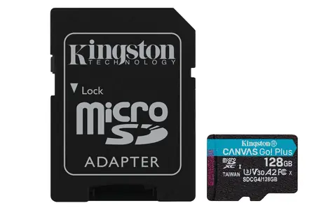 Kingston Canvas Go Plus microSDXC 128GB s adaptérem / UHS-I V30 / U3 / Class 10  / čtení: až 200MBs / zápis: až 160 MBs
