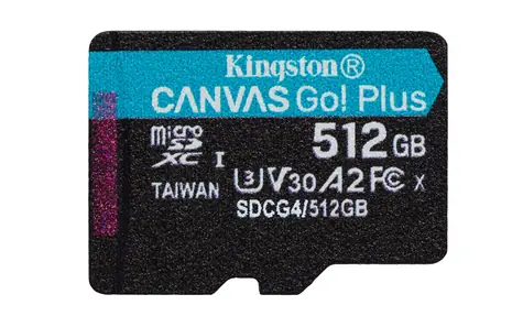 Kingston Canvas Go Plus microSDXC 512GB / UHS-I U3 / Class 10 / čtení: až 200MBs / čtení: až 200MBs / zápis: až 160 MBs