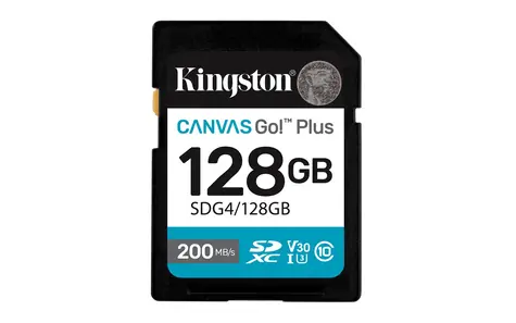Kingston Canvas Go Plus SDXC 128GB / UHS-I V30 / U3 / Class 10 / čtení: až 200MBs / zápis: až 160 MBs