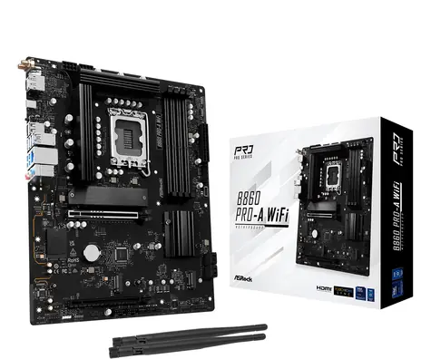 ASRock B860  Pro-A WiFi / B860 / LGA 1851 / 4x DDR5 / PCIEx 16 / 2.5GLAN / Wi-Fi / ATX