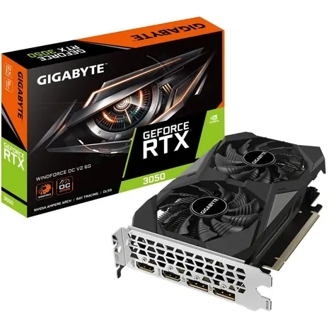 GIGABYTE GeForce RTX 3050 Windforce OC V2 6GB / 1042-1477 MHz /  6GB GDDR6 / 96-bit / 2x HDMI & 2x DP / 70W