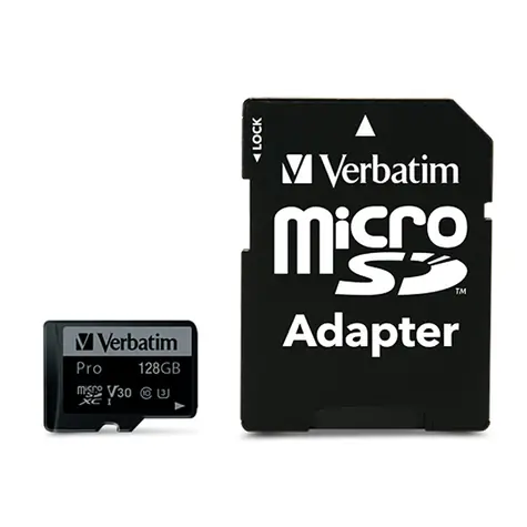 Verbatim Pro U3 microSDXC 128GB + SD adaptér / UHS-3 (U3) / Class 10 / R: až 90 MBs / W: až 45 MBs